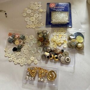 Buttons and Beads, most are Vintage & Unique. W German Made Thimble included. EC